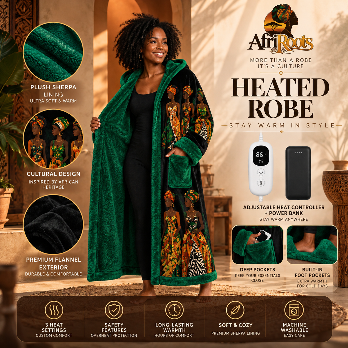 AfriRoots™ Heated Robe